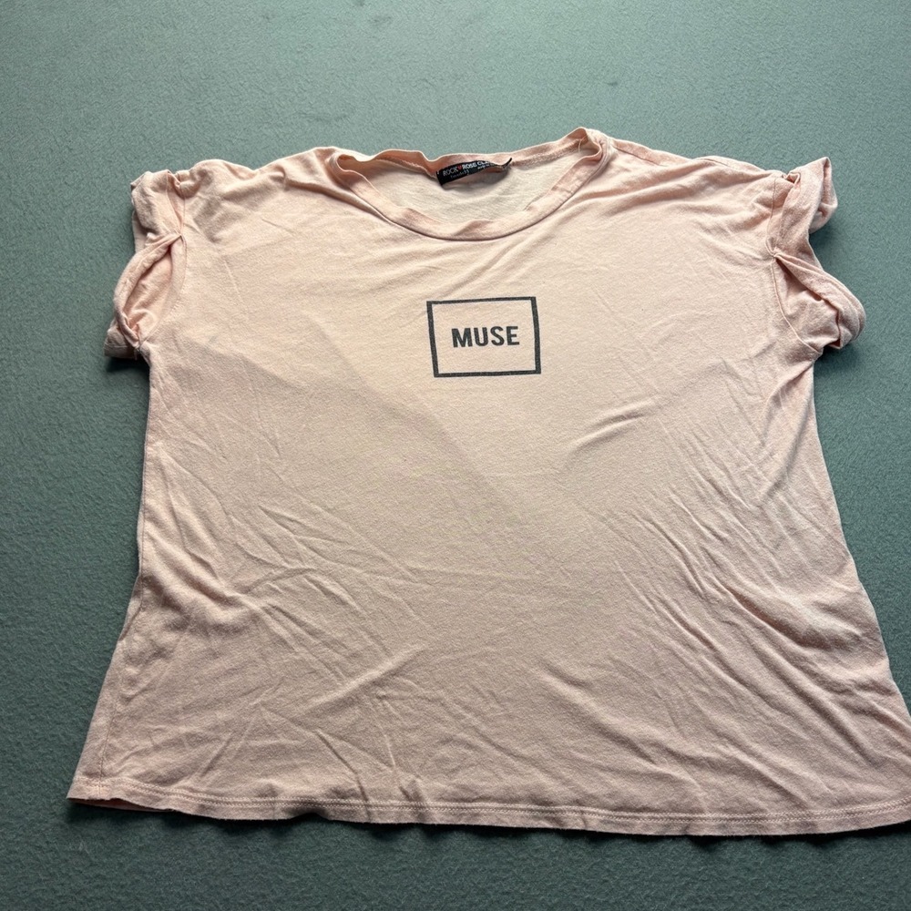 Rock Rose Classic Muse Graphic T-Shirt‎ Womens Small Pink Short Sleeve Boxy Good